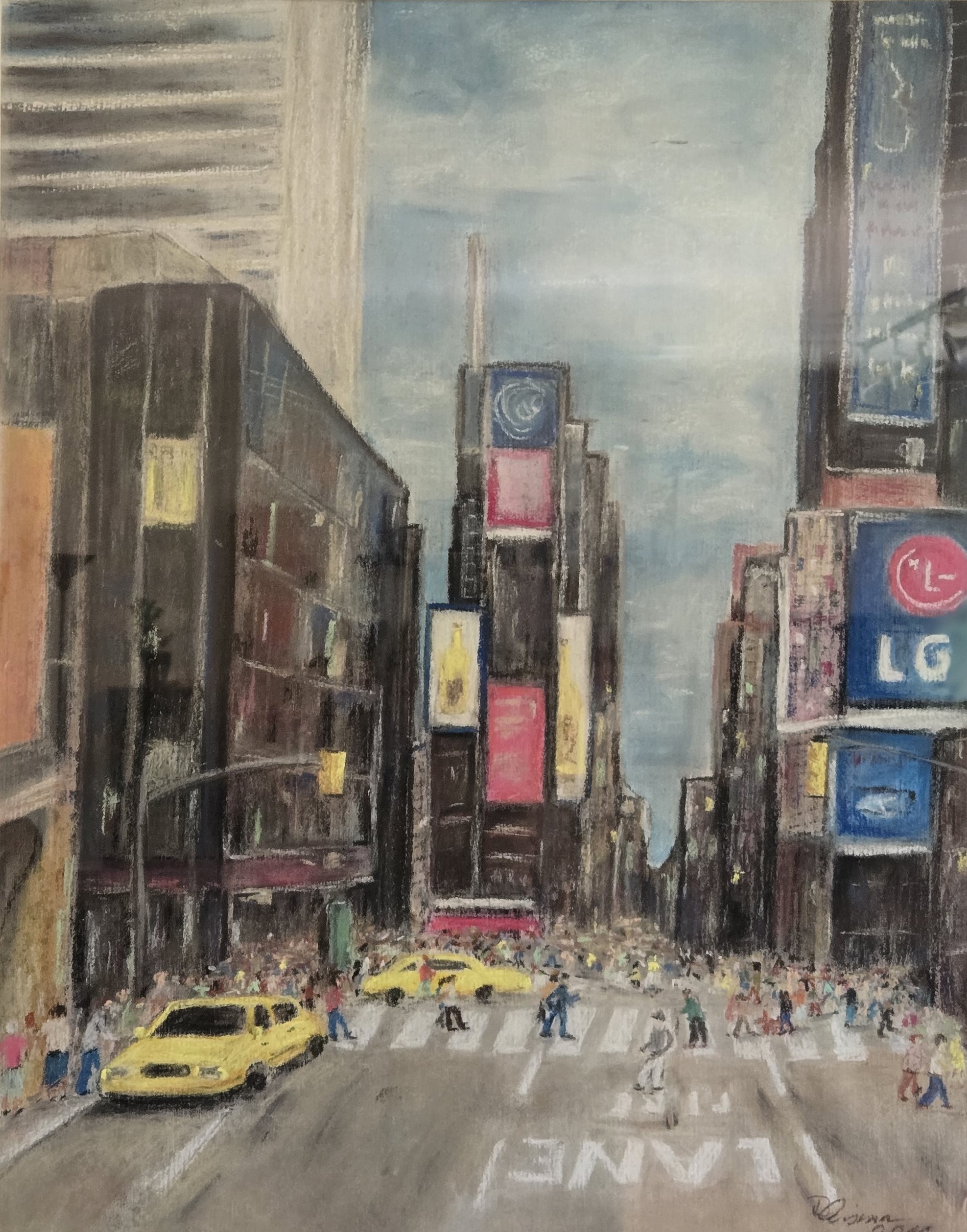 Werk auf einem Malkarton - New Yorker Times Square in Pastellkreide